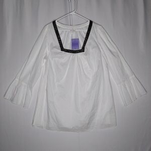 Hot In Hollywood Top 1X Women Square Beaded Neck Pleated Ruffle Flare 3/4 Sleeve
